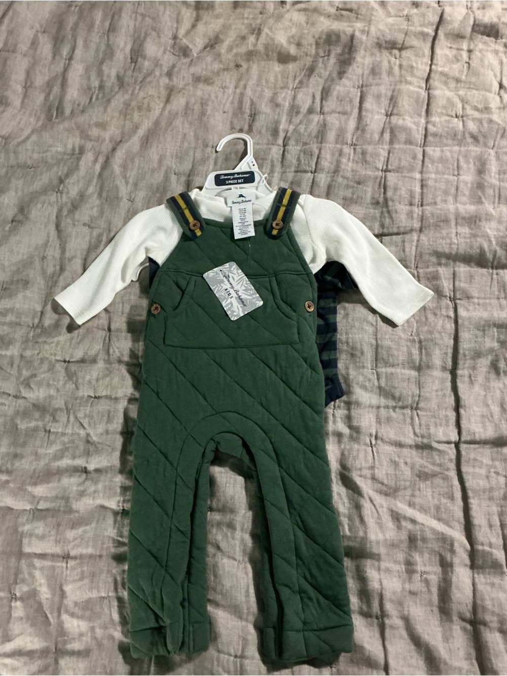 Tommy Bahama Baby 3 Pc Overall Outfit Boys 0-3 Months